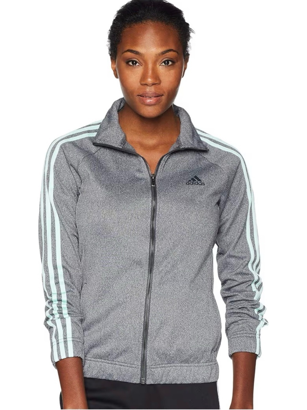 Adidas Womens XS Gray Mint Green 3 Stripe Full Zip Track Jacket - Picture 2 of 11